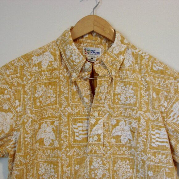 Vintage 90s Reyn Spooner Hawaiian Shirt Lahaina Soft Orange Floral Medium - Picture 2 of 12